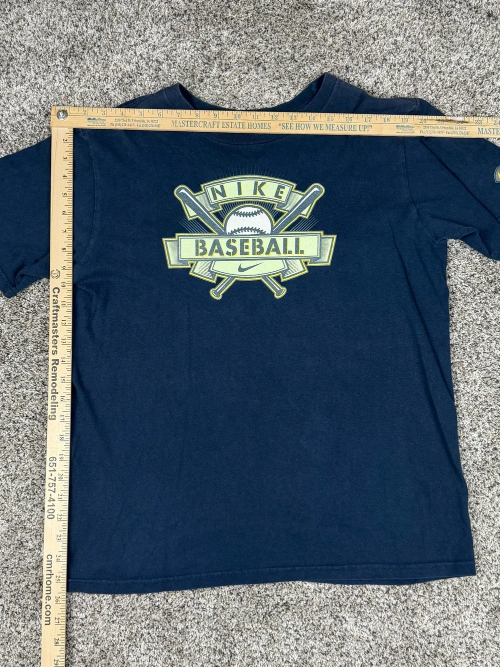 Y2K Sz XL Youth Nike Boys Navy Tee with Yellow Baseball Graphic Center Swoosh